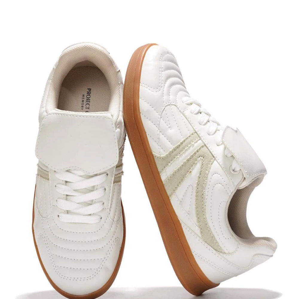 White and Tan Sneakers with Velcro Strap